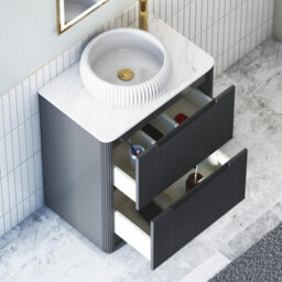 Royal Bathrooms Avenza 700mm Matt Obsidian Black Floor Standing Countertop Bathroom Vanity Unit 2 Drawer With Milan Basin - thumbnail 5