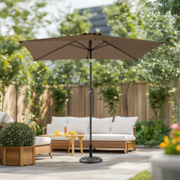 Sundaze 2X3M Taupe Rectangle Garden Parasol Umbrella Patio Sun Shade Canopy Crank Tilt With Base - thumbnail 1