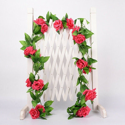 8Ft 45 Flowers Artificial Flower Vine Rose Fake Hanging Garland Wedding Decor Uk Rose Flowers-Rose Red - image 1