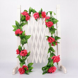 8Ft 45 Flowers Artificial Flower Vine Rose Fake Hanging Garland Wedding Decor Uk Rose Flowers-Rose Red - thumbnail 1