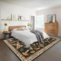 London Boutique 140X200Cm Mushroom Butterfly Area Rug, Washable Non-Slip Low Pile Carpet For Nursery, Bedroom, Living Room, Brown - thumbnail 4