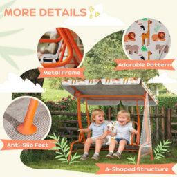 Aiyaplay Kids Porch Swing With Seat Belts, Adjustable Canopy, Orange - thumbnail 6