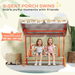 Aiyaplay Kids Porch Swing With Seat Belts, Adjustable Canopy, Orange - thumbnail 5