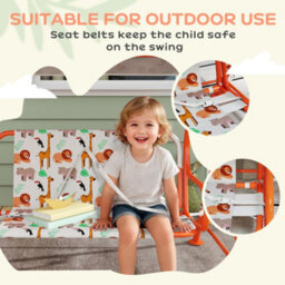 Aiyaplay Kids Porch Swing With Seat Belts, Adjustable Canopy, Orange - thumbnail 7