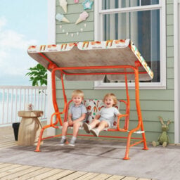 Aiyaplay Kids Porch Swing With Seat Belts, Adjustable Canopy, Orange - thumbnail 1