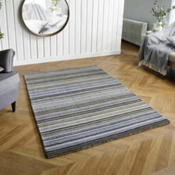 Melrose Mubai Stripe Wool Made Grey Area Rug 200/285Cm - thumbnail 1