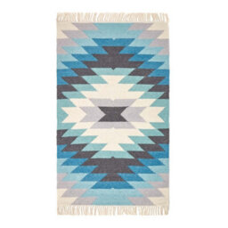 Homescapes Helsinki Handwoven Geometric Pattern Blue Grey And Cream Kilim Wool Rug, 160 X 230 Cm - thumbnail 2