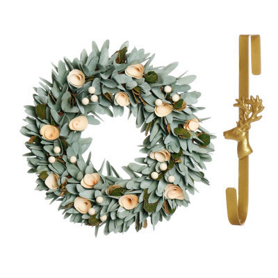 Dibor 35Cm Crocus And Berry Front Door Christmas Wreath With Deer Wreath Hanger - image 1