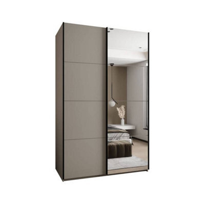 Arte Elegant Trosa Iii Sliding Door Wardrobe H2450mm W1500mm D640mm - Mirrored Door, Six Shelves, Hanging Rail, Cashmere Finish - image 1