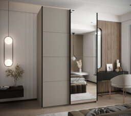Arte Elegant Trosa Iii Sliding Door Wardrobe H2450mm W1500mm D640mm - Mirrored Door, Six Shelves, Hanging Rail, Cashmere Finish - thumbnail 2