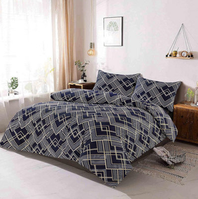 Homes & Linen Duvet Cover Set Geometric Triangle Lines Sebastian Printed Reversible Quilt Cover Bedding Set