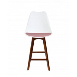 Fusion Living Soho White & Blush Pink Plastic Bar Stool With Dark Wood Legs - thumbnail 5