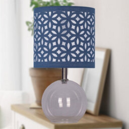 First Choice Lighting Set Of 2 Buck - Clear Glass Table Lamps With Navy Blue Cut Out Shade - thumbnail 4