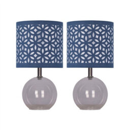 First Choice Lighting Set Of 2 Buck - Clear Glass Table Lamps With Navy Blue Cut Out Shade - thumbnail 1