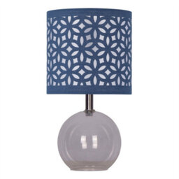 First Choice Lighting Set Of 2 Buck - Clear Glass Table Lamps With Navy Blue Cut Out Shade - thumbnail 2
