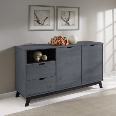 Mercers Furniture Scandian Grey Sideboard Display Cabinet Cupboard Solid Wood Pine Wooden Hallway Height-80Cm Width-141Cm Depth-40Cm - image 1