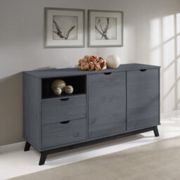 Mercers Furniture Scandian Grey Sideboard Display Cabinet Cupboard Solid Wood Pine Wooden Hallway Height-80Cm Width-141Cm Depth-40Cm