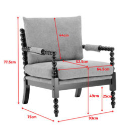 Beige Wooden Accent Chair For Living Room Ocelia - Soft Woven Chenille Fabric - Flat Pack - thumbnail 9