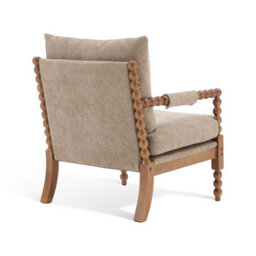 Beige Wooden Accent Chair For Living Room Ocelia - Soft Woven Chenille Fabric - Flat Pack - thumbnail 5