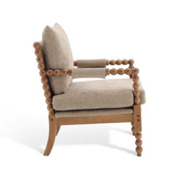 Beige Wooden Accent Chair For Living Room Ocelia - Soft Woven Chenille Fabric - Flat Pack - thumbnail 4