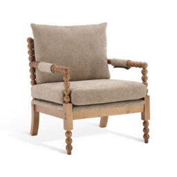 Beige Wooden Accent Chair For Living Room Ocelia - Soft Woven Chenille Fabric - Flat Pack - thumbnail 3