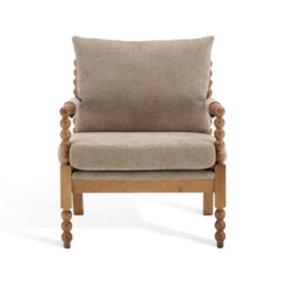 Beige Wooden Accent Chair For Living Room Ocelia - Soft Woven Chenille Fabric - Flat Pack - thumbnail 2