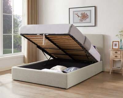 Teddy Boucle 4Ft Small Double Gas Lift Up Ottoman Storage Bedframe (H: 88.5Cm X W: 138Cm X L: 203Cm) (Boucle Beige) - image 1
