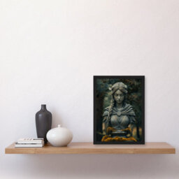 Artery8 Norse Shield Maiden Warrior Bust Statue In Forest Wall Art Print - A4 Size - thumbnail 2