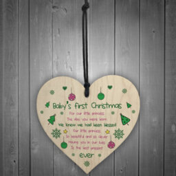 Red Ocean Baby's First Christmas Wooden Heart Bauble Tree Decoration Gift For Daughter Baby Child - thumbnail 2