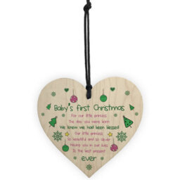 Red Ocean Baby's First Christmas Wooden Heart Bauble Tree Decoration Gift For Daughter Baby Child - thumbnail 5