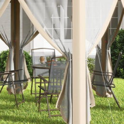 Outsunny 3X4M Hexagon Gazebo W/ Mesh Curtains Outdoor Garden, Khaki - thumbnail 9
