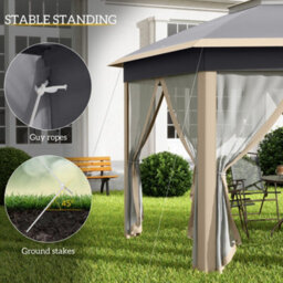 Outsunny 3X4M Hexagon Gazebo W/ Mesh Curtains Outdoor Garden, Khaki - thumbnail 6