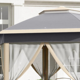Outsunny 3X4M Hexagon Gazebo W/ Mesh Curtains Outdoor Garden, Khaki - thumbnail 7