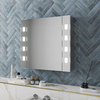 Affine Bathroom Led Mirror Cabinet Demister Shaver Socket Aluminium Ip44 600 X 650mm - image 1