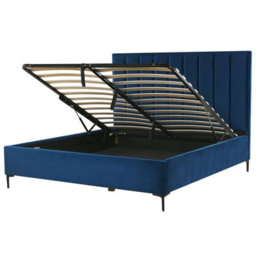 Beliani Ottoman Bed Velvet Sezanne 180 X 200 Cm (Eu Super King) Navy Blue - thumbnail 1