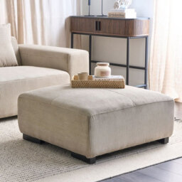 Wyld And Coco Beige Jumbo Corduroy Ottoman 80 X 80 X 35 Cm Square Pouffe For Modern Living Room - thumbnail 2