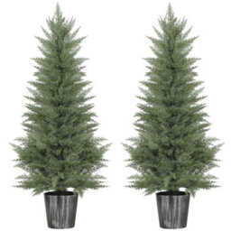 Homcom Set Of 2 Artificial Cypress Trees With Pe Leaves For Outdoor Indoor - thumbnail 2