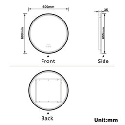 Probaty Bathrooms Led Mirror 3 Colors Round 600mm,black Framed With Bluetooth And Clock,anti-Fog,backlit Illuminated Wall Vanity - thumbnail 9