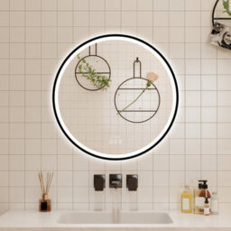 Probaty Bathrooms Led Mirror 3 Colors Round 600mm,black Framed With Bluetooth And Clock,anti-Fog,backlit Illuminated Wall Vanity - thumbnail 1