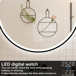 Probaty Bathrooms Led Mirror 3 Colors Round 600mm,black Framed With Bluetooth And Clock,anti-Fog,backlit Illuminated Wall Vanity - thumbnail 4