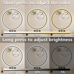 Probaty Bathrooms Led Mirror 3 Colors Round 600mm,black Framed With Bluetooth And Clock,anti-Fog,backlit Illuminated Wall Vanity - thumbnail 3
