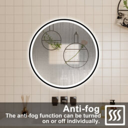Probaty Bathrooms Led Mirror 3 Colors Round 600mm,black Framed With Bluetooth And Clock,anti-Fog,backlit Illuminated Wall Vanity - thumbnail 6
