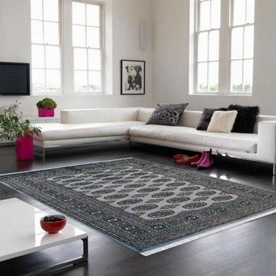 Blue Traditional Handmade Bordered Floral Easy To Clean Rug For Dining Room Bed Room And Living Room-80 X 240Cmcm (Runner)