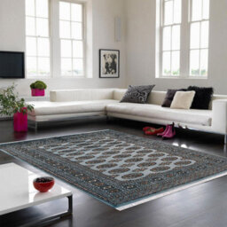 Blue Traditional Handmade Bordered Floral Easy To Clean Rug For Dining Room Bed Room And Living Room-80 X 240Cmcm (Runner) - thumbnail 1