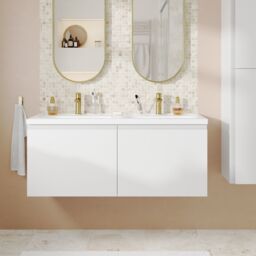 GoodHome Levanna Wide Matt White Wall-Mounted Bathroom Cabinet (H) 480mm (W) 1200mm - thumbnail 2