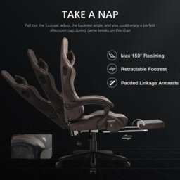 Gtplayer Gaming Chair With Speakers, Ergonomic Computer Chairs With Footrest And Bluetooth Linkage, Dark Brown - thumbnail 7
