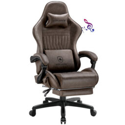 Gtplayer Gaming Chair With Speakers, Ergonomic Computer Chairs With Footrest And Bluetooth Linkage, Dark Brown - thumbnail 1