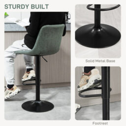 Homcom Bar Stools Set Of 2 Adjustable Swivel Bar Chairs With Backrest Green - thumbnail 7