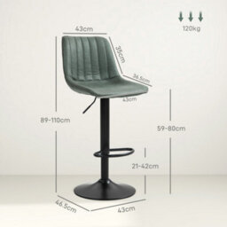 Homcom Bar Stools Set Of 2 Adjustable Swivel Bar Chairs With Backrest Green - thumbnail 3