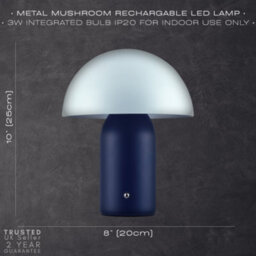 Happy Homewares Modern Rechargeable Mushroom Table Lamp In Midnight And Nova Blue - Touch Dimmer - thumbnail 7